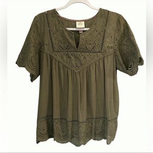 Knox Rose Boho Eyelet Embroidered Cottagecore Scallop Hem Top
